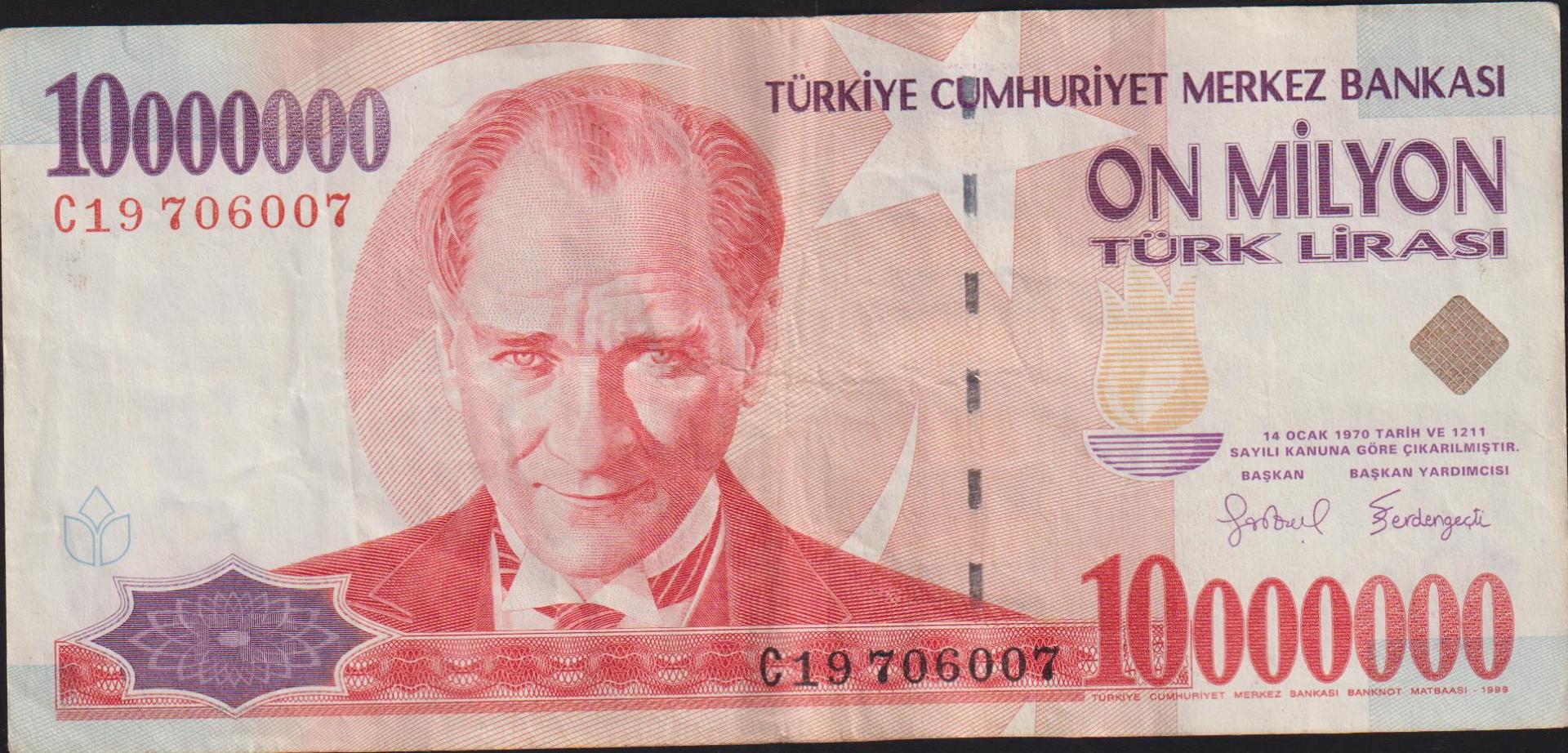 7.Emisyon 10 000 000 Lira C19 706007 Çok Temiz+