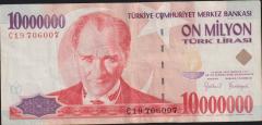 7.Emisyon 10 000 000 Lira C19 706007 Çok Temiz+