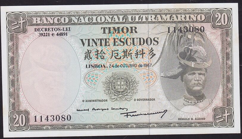 Timor 20 Escudos 1967 Çilaltı Çil Pick 26