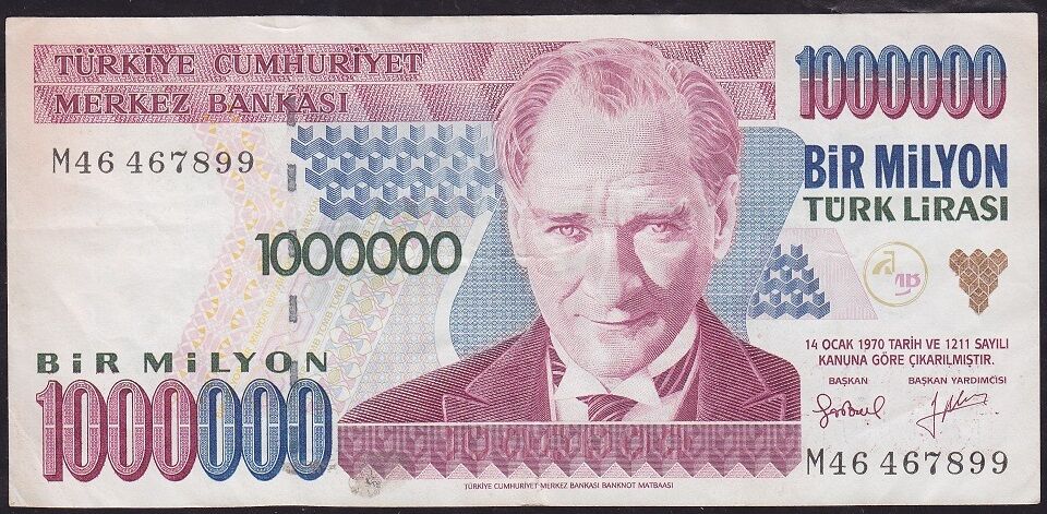 7.Emisyon 2.Tertip 1 000 000 Lira M46 467899 Çok Temiz+