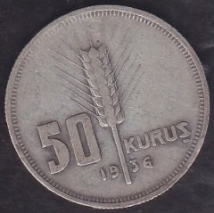1936 YILI 50 KURUŞ GÜMÜŞ eski para mezat