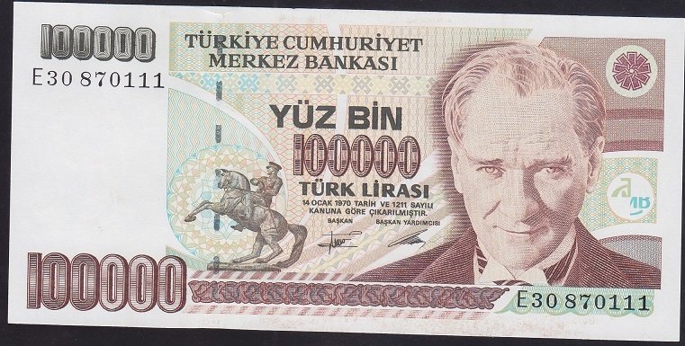 7.EMİSYON 2.TERTİP 100000 LİRA E30 870111 ÇİL