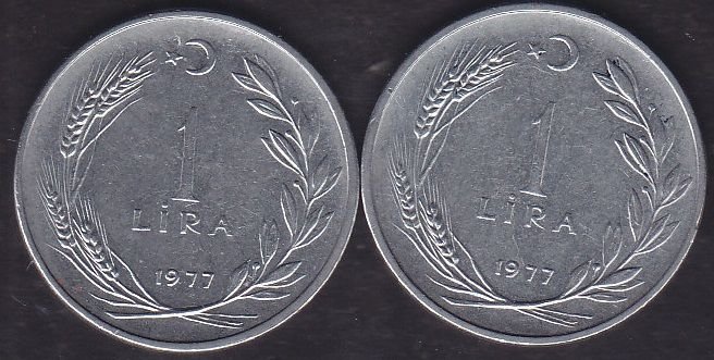 1977 Yılı 1 Lira (Ters Düz Takım)