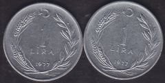 1977 Yılı 1 Lira (Ters Düz Takım)