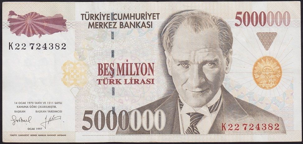 7.Emisyon 5 000 000 Lira K22 724382 Çok Temiz+