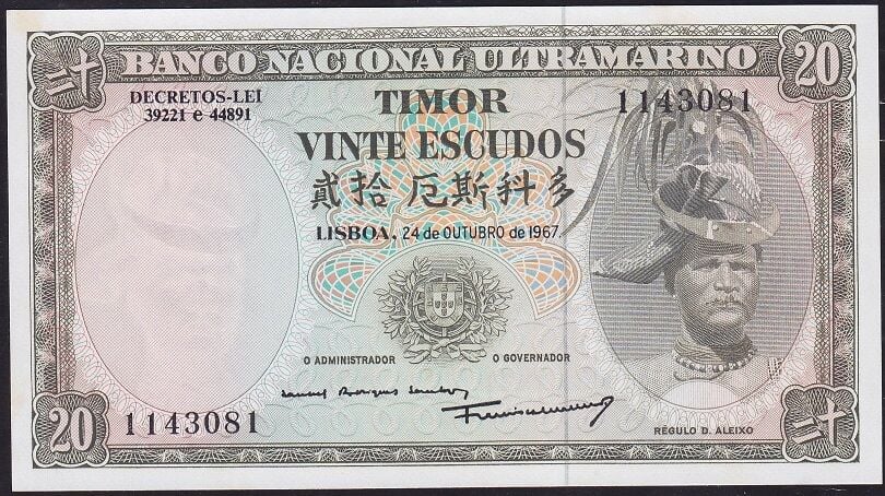 Timor 20 Escudos 1967 Çilaltı Çil Pick 26