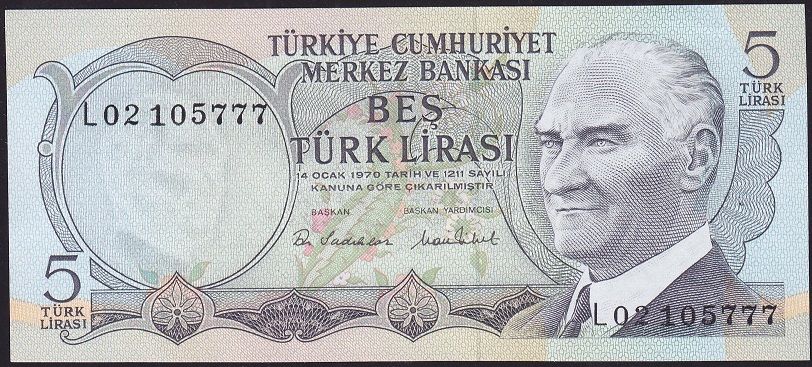 6.Emisyon 2.Tertip 5 Lira L02 105777 Çilaltı Çil