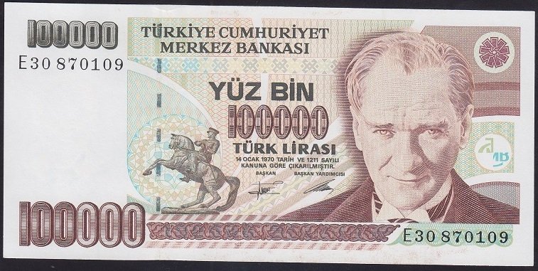 7.EMİSYON 2.TERTİP 100000 LİRA E30 870109 ÇİL