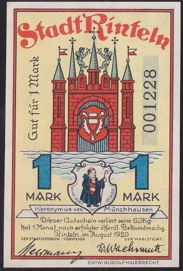 ALMANYA 1 MARK NOTGELD 1920 ÇİLALTI ÇİL