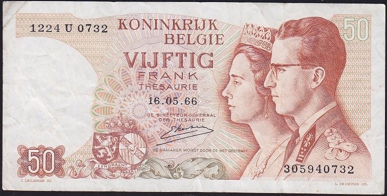 Belçika 50 Frank 1966 Çok Temiz+ Pick 139