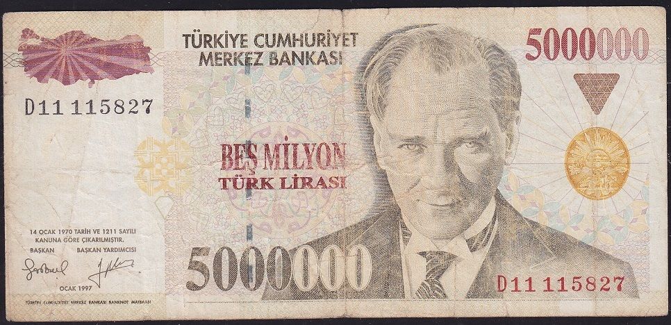 7.Emisyon 5 000 000 Lira D11 115827 Çok Temiz