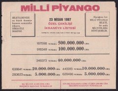 1987 23 NİSAN PİYANGO LİSTESİ