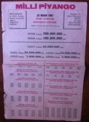 1987 23 NİSAN PİYANGO LİSTESİ