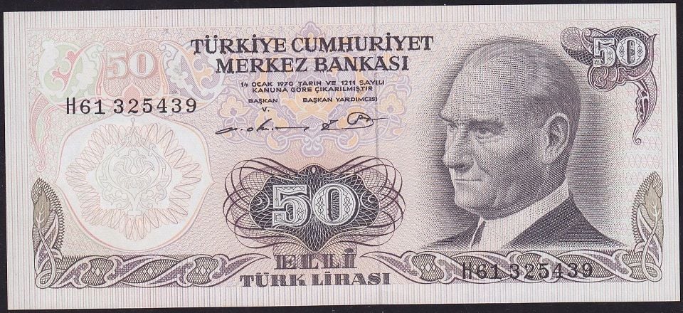 6.Emisyon 1.Tertip 50 Lira H61 325439 Çil