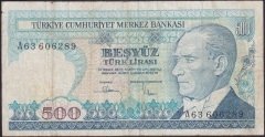 7.EMİSYON 1.TERTİP 500 LİRA A63 606289 TEMİZ