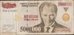 7.Emisyon 5 000 000 Lira G68 157497 Çok Temiz