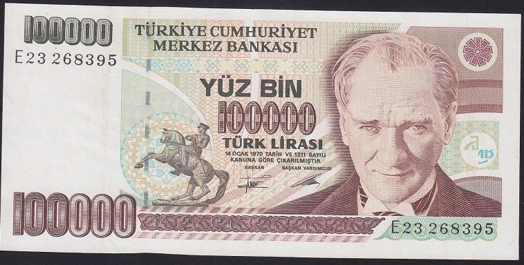 7.EMİSYON 2.TERTİP 100000 LİRA E23 268395 ÇÇT
