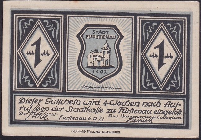 ALMANYA 1 MARK NOTGELD 1921 ÇİLALTI ÇİL