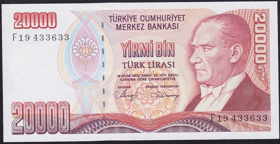7.Emisyon 1.Tertip 20000 Lira F19 433633 Çil