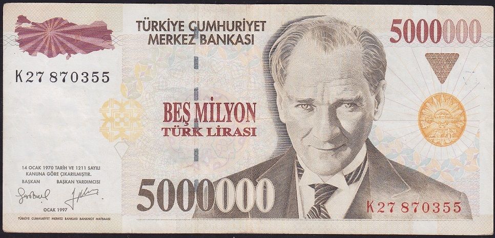 7.Emisyon 5 000 000 Lira K27 870355 Çok Temiz+