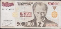 7.Emisyon 5 000 000 Lira K27 870355 Çok Temiz+