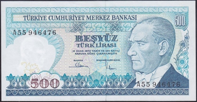7.EMİSYON 1.TERTİP 500 LİRA A55 946476 ÇİLALTI ÇİL