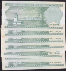 6.EMİSYON 2.TERTİP 10 LİRA K39 351268 - 277 SERİ TAKİPLİ 10 ADET ÇİLALTI ÇİL