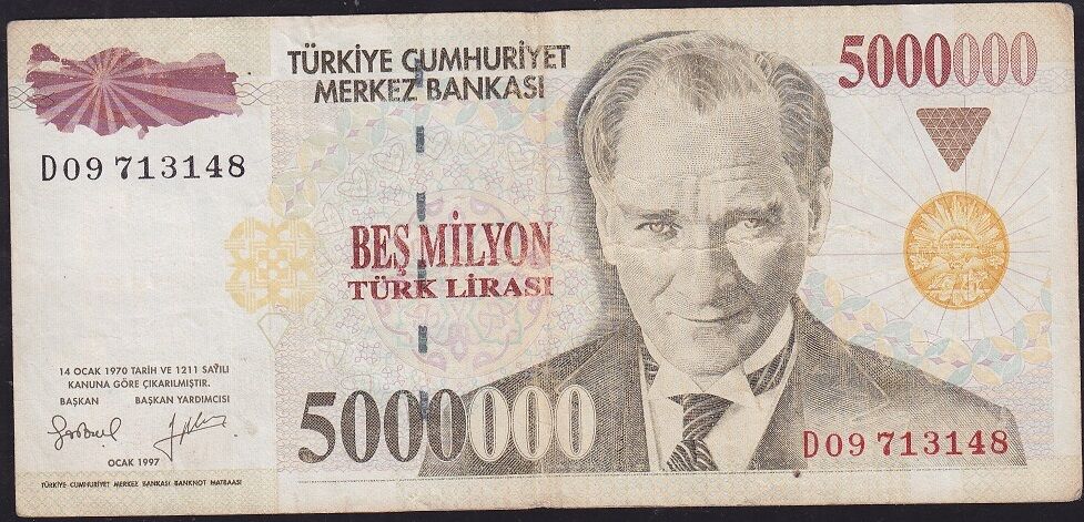 7.Emisyon 5 000 000 Lira D09 713148 Çok Temiz