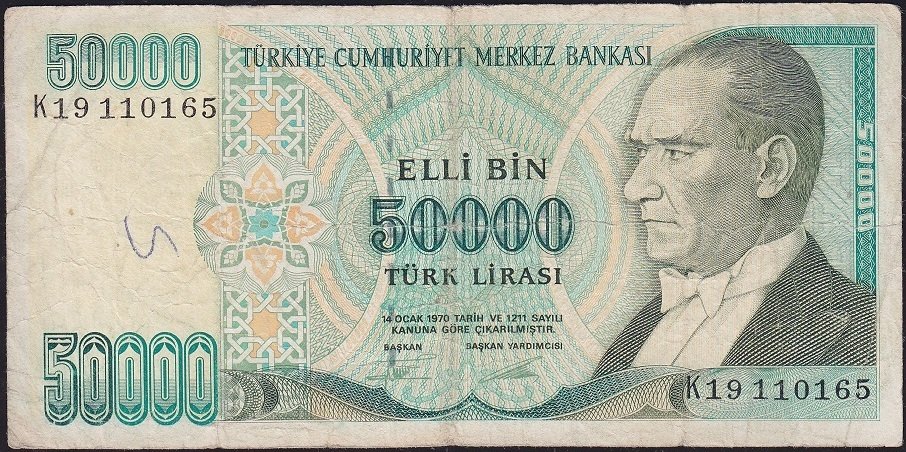 7.Emisyon 2.Tertip 50000 Lira K19 110165 Temiz