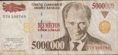 7.Emisyon 5 000 000 Lira G70 196769 Çok Temiz