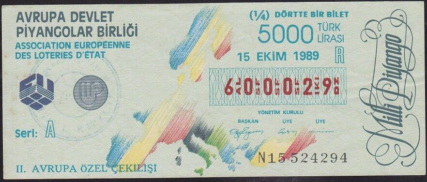1989 15 Ekim Çeyrek Bilet - R Serisi