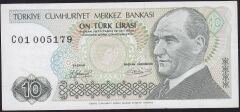 7.Emisyon 1.Tertip 10 Lira C01 005179 Çok Çok Temiz+