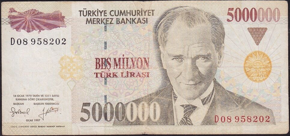 7.Emisyon 5 000 000 Lira D08 958202 Çok Temiz