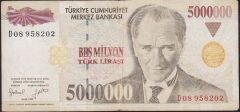 7.Emisyon 5 000 000 Lira D08 958202 Çok Temiz