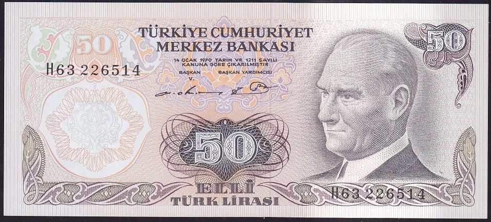 6.Emisyon 1.Tertip 50 Lira H63 226514 Çilaltı Çil