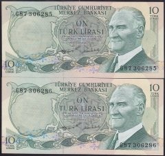 6.EMİSYON 2.TERTİP 10 LİRA G87 306285 - 286 SERİ TAKİPLİ 2 ADET ÇİLALTI