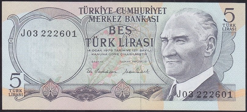 6.EMİSYON 2.TERTİP 5 LİRA J03 222601 ÇİL