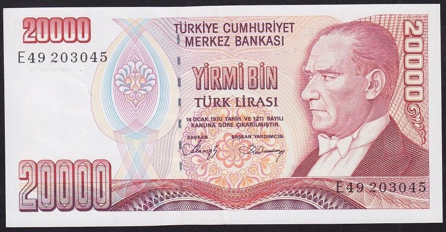 7.Emisyon 1.Tertip 20000 Lira E49 203045 Ççt Çilaltı