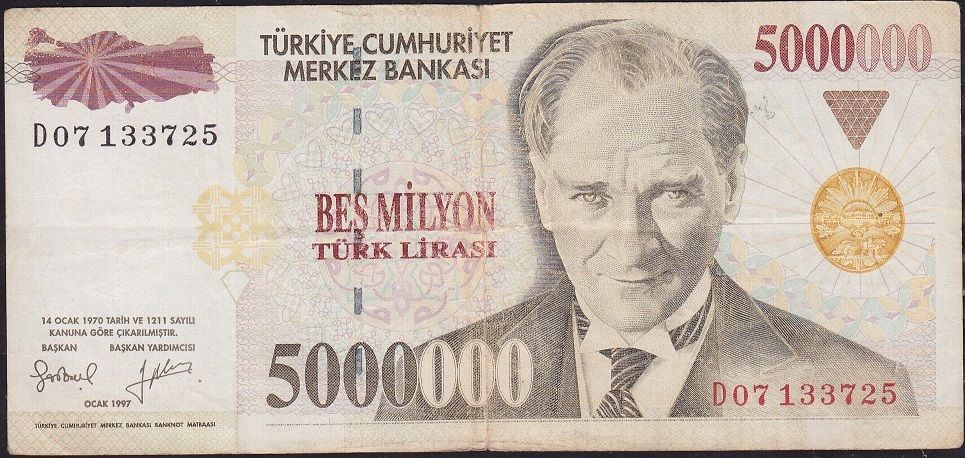 7.Emisyon 5 000 000 Lira D07 133725 Çok Temiz