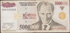 7.Emisyon 5 000 000 Lira D07 133725 Çok Temiz