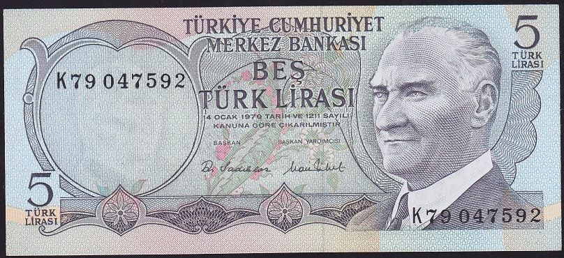 6.Emisyon 2.Tertip 5 Lira K79 047592 Çil