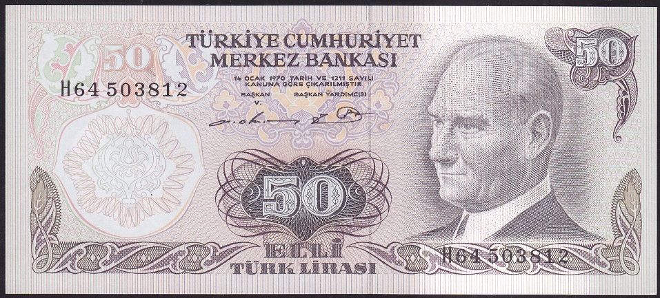6.Emisyon 1.Tertip 50 Lira H64 503812 Çil