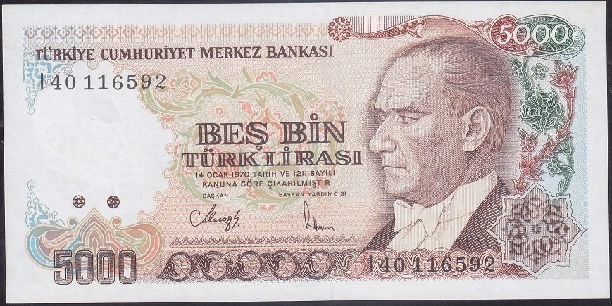 7.Emisyon 4.Tertip 5000 Lira I40 116592 Çil