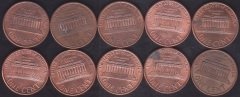 AMERİKA 1 CENT 1990-91-92-93-94-95-96-97-98-99 YILLARI 10 LU LOT eski para koleksiyon mezat