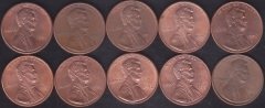 AMERİKA 1 CENT 1990-91-92-93-94-95-96-97-98-99 YILLARI 10 LU LOT eski para koleksiyon mezat