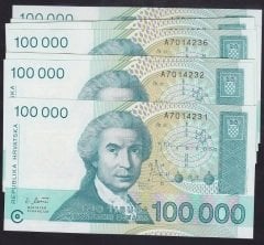 HIRVATİSTAN 100000 DİNAR 1993 ÇİL - 10 ADET SERİ TAKİPLİ