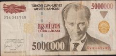 7.Emisyon 5 000 000 Lira G74 341749 Çok Temiz