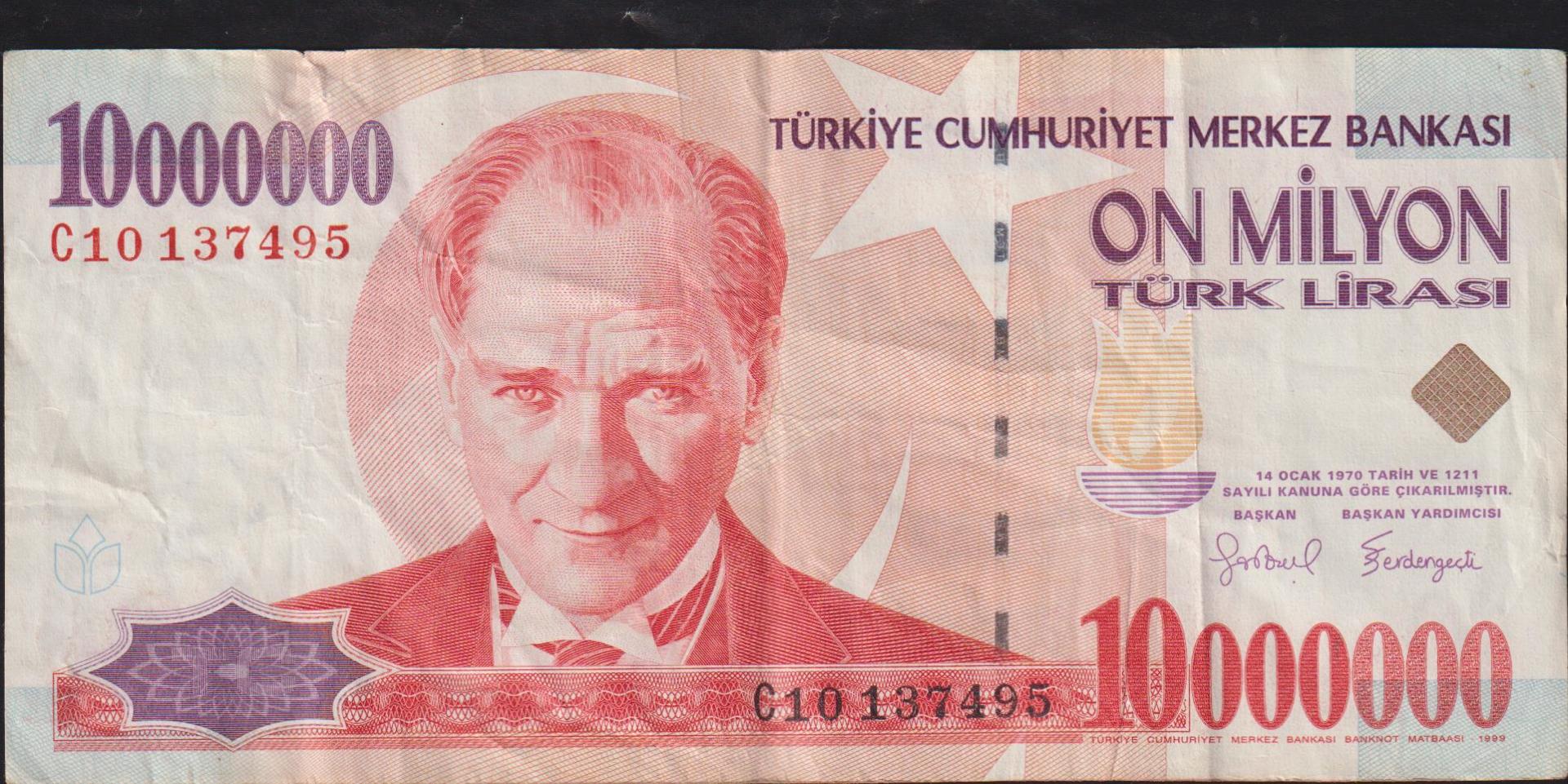 7.Emisyon 10 000 000 Lira C10 137495 Çok Temiz