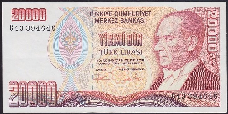 7.EMİSYON 2.TERTİP 20000 LİRA G43 394646 ÇÇT