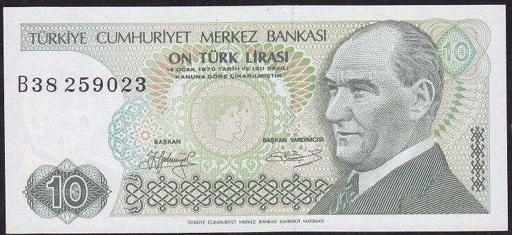 7.Emisyon 1.Tertip 10 Lira B38 259023 Çil